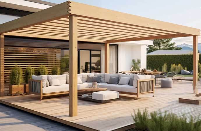 Fases de uma instalação de pérgola sob medida com a Avenir Obras