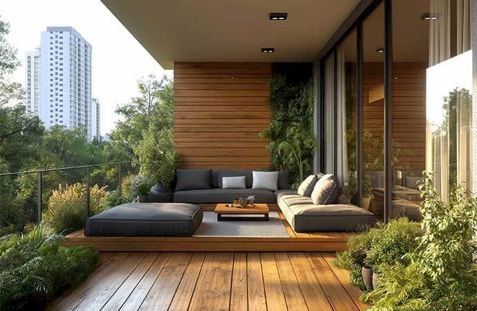 Fases de um projeto de embelezamento de terraço em madeira